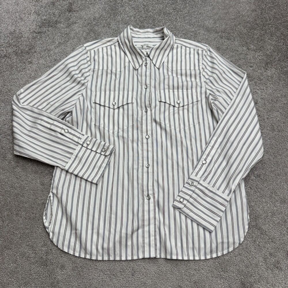 Madewell White and Black Striped Button Down Shirt